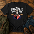 Labrador dog standing proudly on the bow of a kayak on a nautical water-dog t-shirt design.