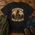 Vintage-style Cane Corso hiking shirt showing a brindle dog on a mountain trail with summit peaks behind.