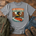Dachshund wearing a tiny yellow life jacket, standing confidently on the front of t-shirt design