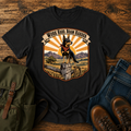 Australian Kelpie ranch shirt with working dog on fence post at golden ridge.