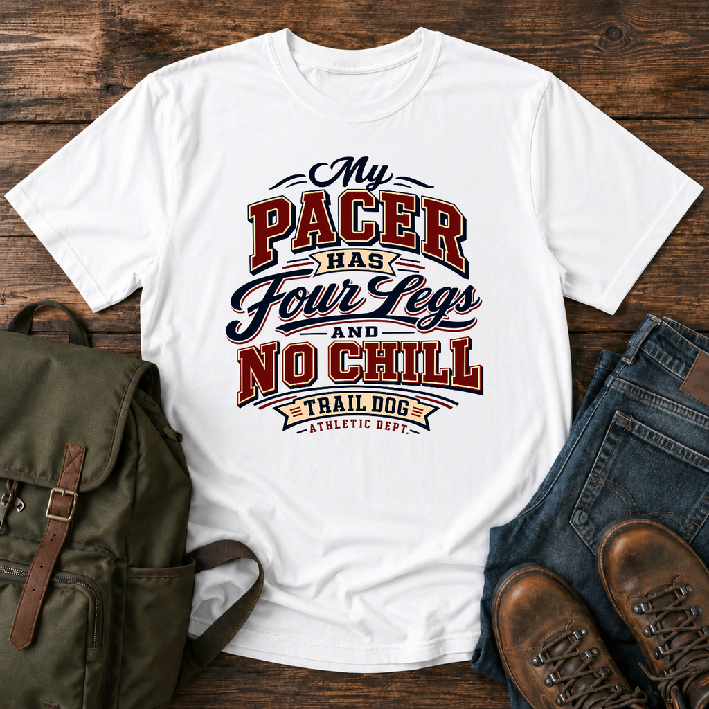 Dog Typographic treatment: collegiate/varsity athletic wordmark, arched primary in a worn varsity serif t-shirt design
