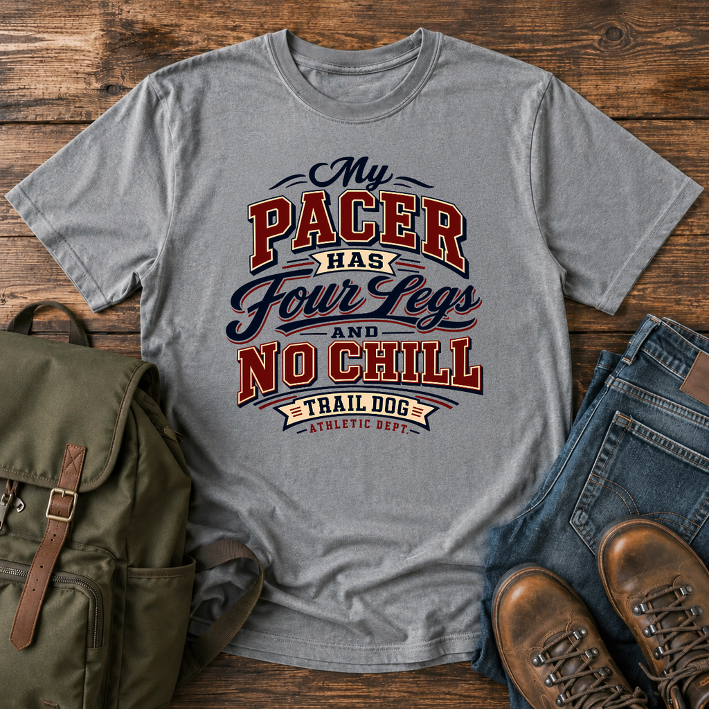 Dog Typographic treatment: collegiate/varsity athletic wordmark, arched primary in a worn varsity serif t-shirt design