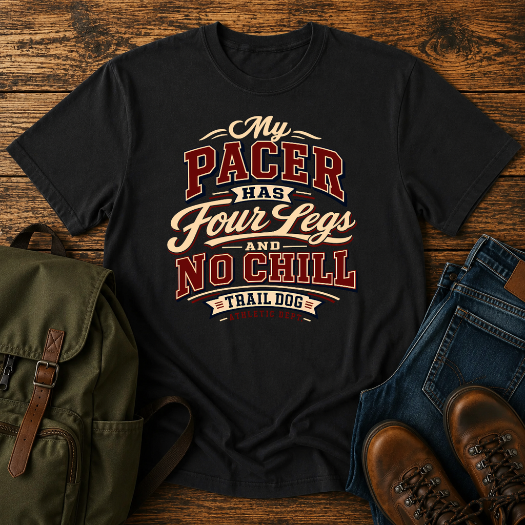 Dog Typographic treatment: collegiate/varsity athletic wordmark, arched primary in a worn varsity serif t-shirt design