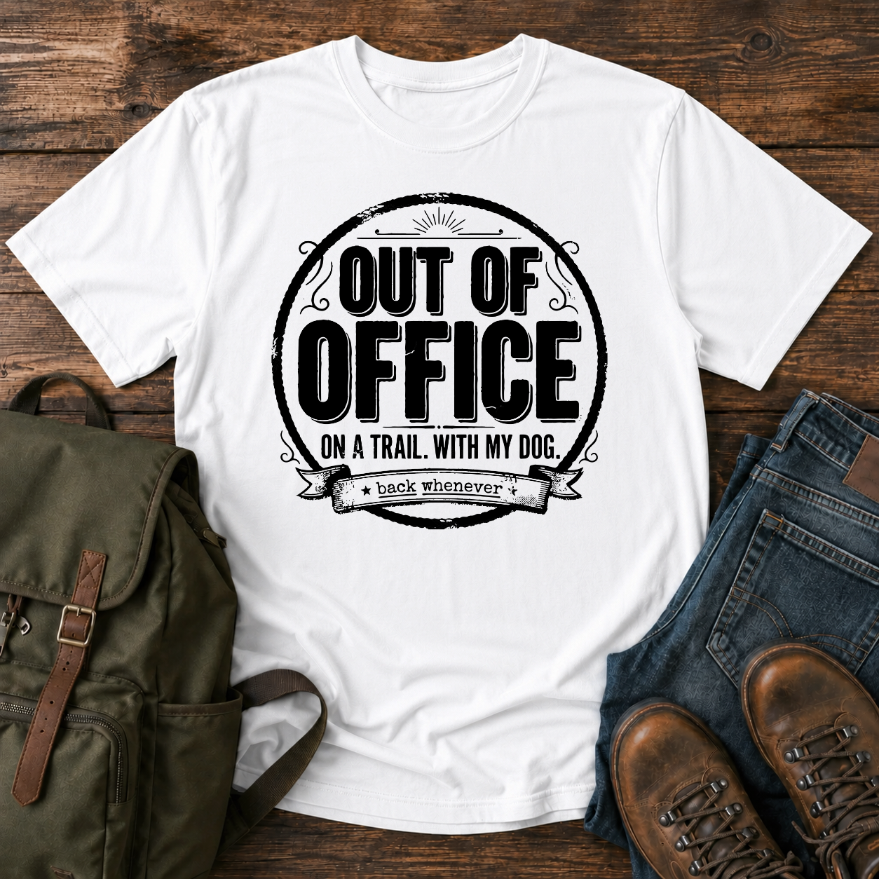 Dog Out Of Office trail typography t-shirt design
