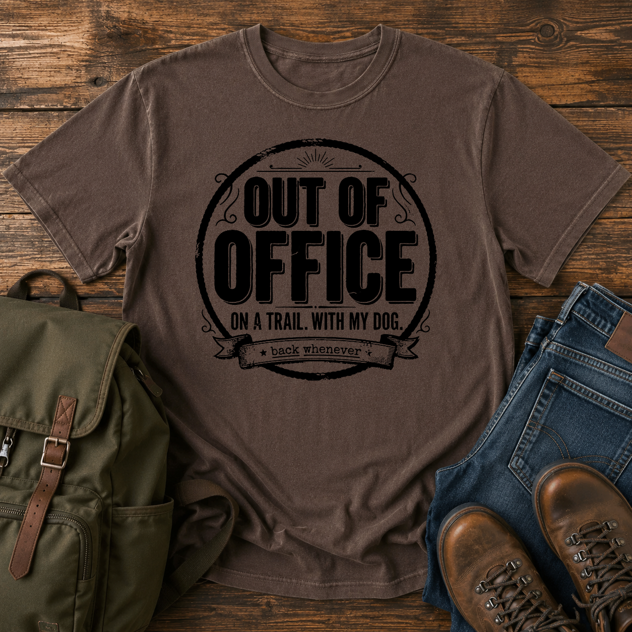 Dog Out Of Office trail typography t-shirt design