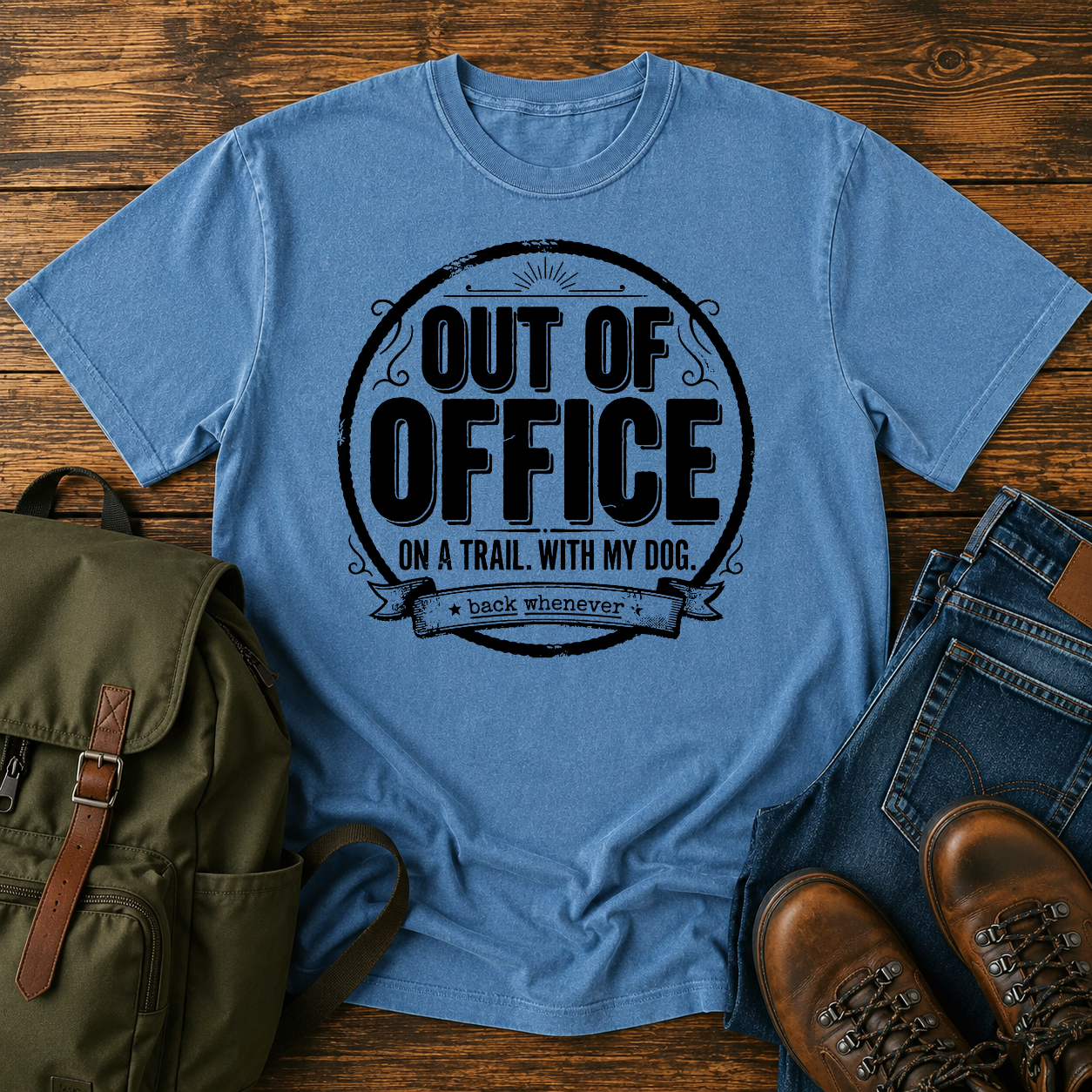 Dog Out Of Office trail typography t-shirt design