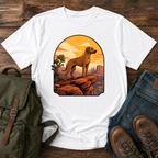 Rhodesian Ridgeback Wordless illustration: a lean Rhodesian Ridgeback in profile on a red-rock canyon t-shirt design