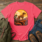 Rhodesian Ridgeback Wordless illustration: a lean Rhodesian Ridgeback in profile on a red-rock canyon t-shirt design