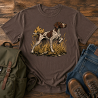 German Shorthaired Pointer Wordless: German Shorthaired Pointer frozen on point in tall grass, foreleg lifted t-shirt design