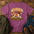 Brittany Orange-and-white running flat out along a tawny grass ridgeline, ears back and t-shirt design