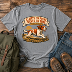 Brittany Orange-and-white running flat out along a tawny grass ridgeline, ears back and t-shirt design