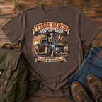 Blue Heeler perched alert on the tailgate of a dusty ranch truck at golden t-shirt design