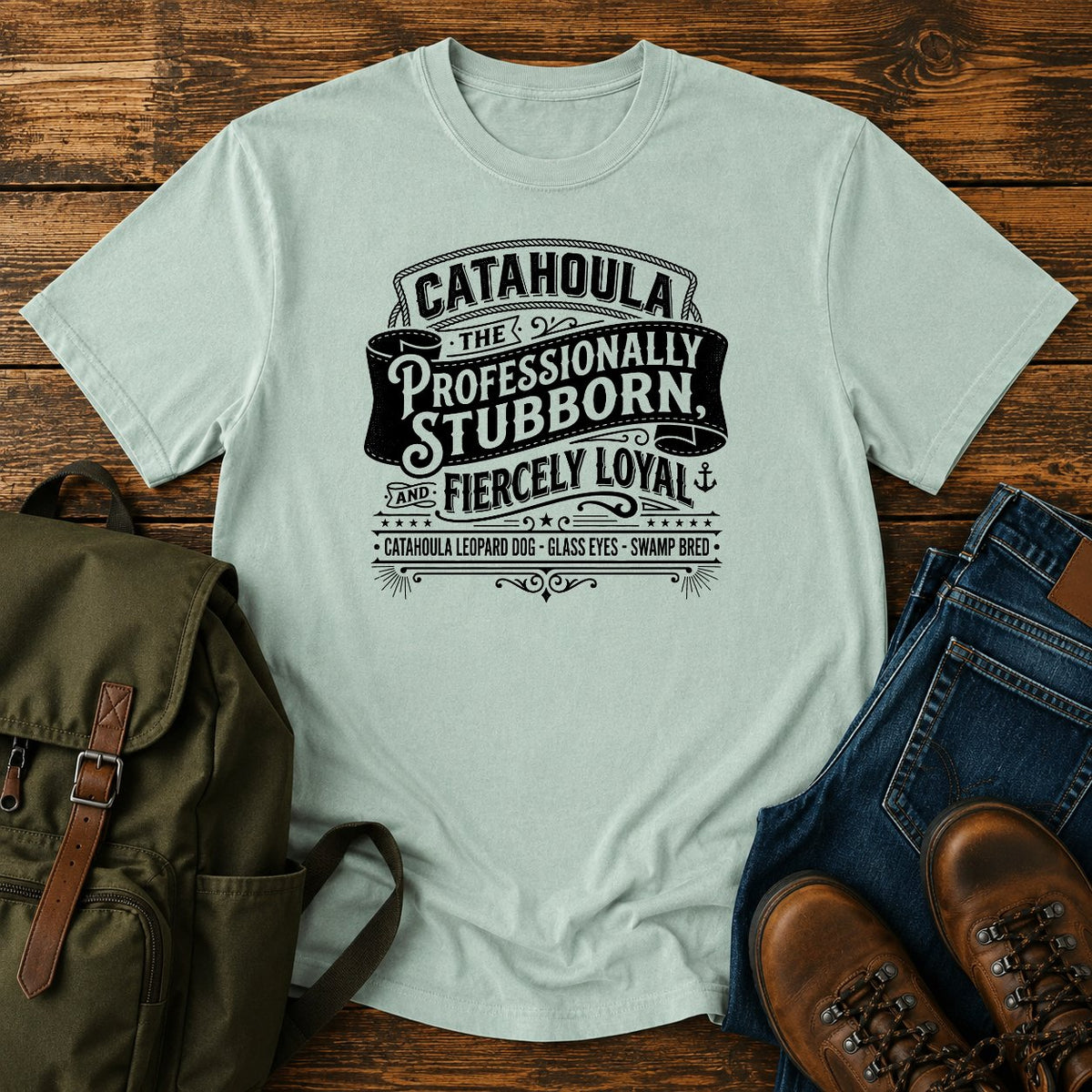 Catahoula Professionally Stubborn t-shirt design with western kennel badge lettering