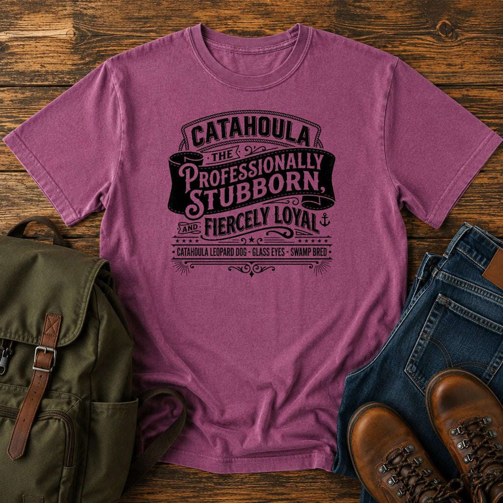 Catahoula Professionally Stubborn t-shirt design with western kennel badge lettering