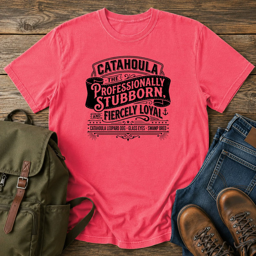 Catahoula Professionally Stubborn t-shirt design with western kennel badge lettering