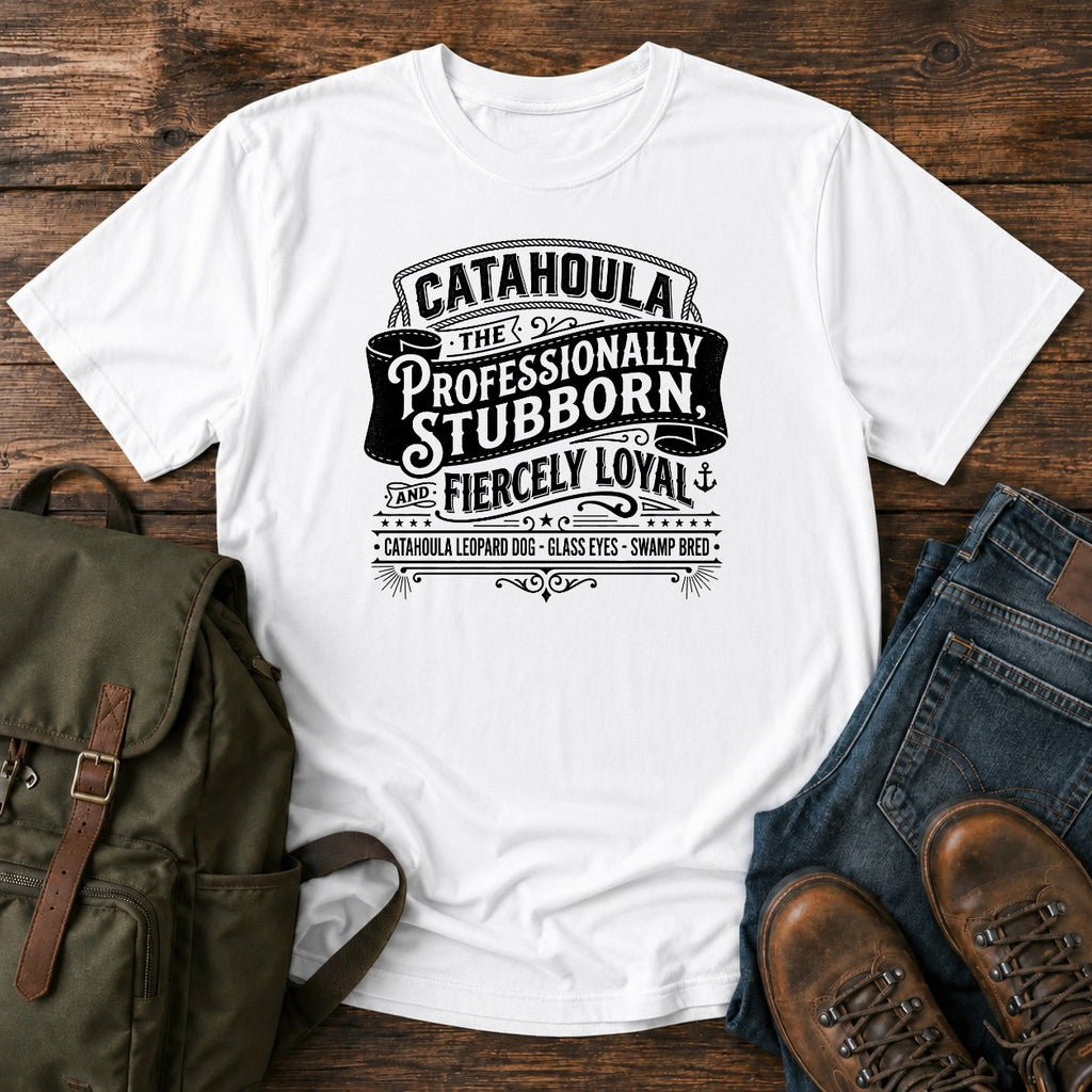 Catahoula Professionally Stubborn t-shirt design with western kennel badge lettering