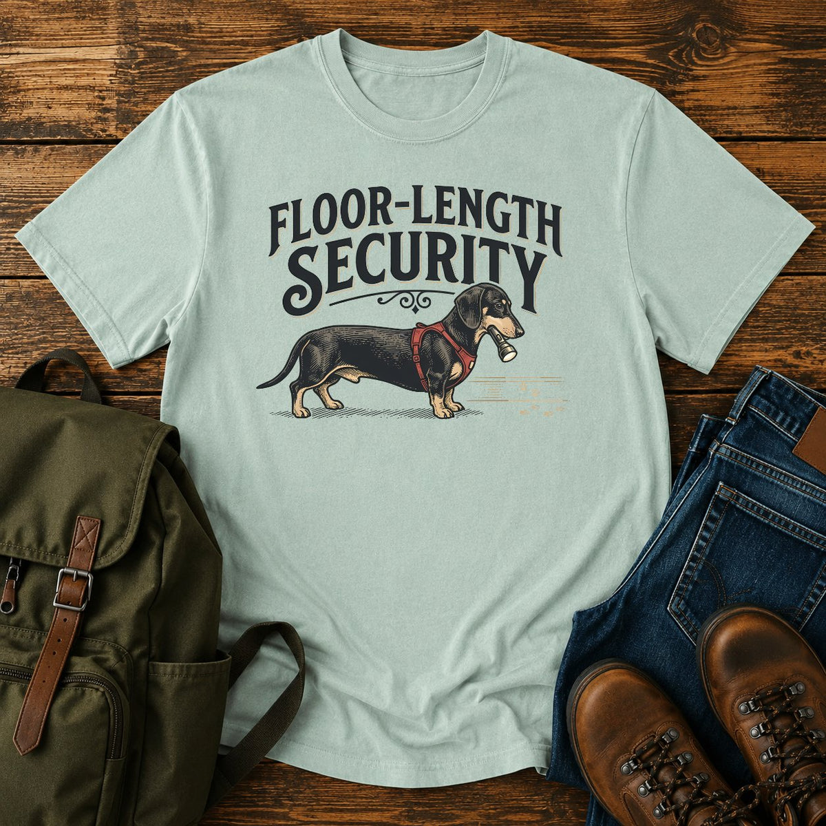 Dachshund floor security dog on a t-shirt design