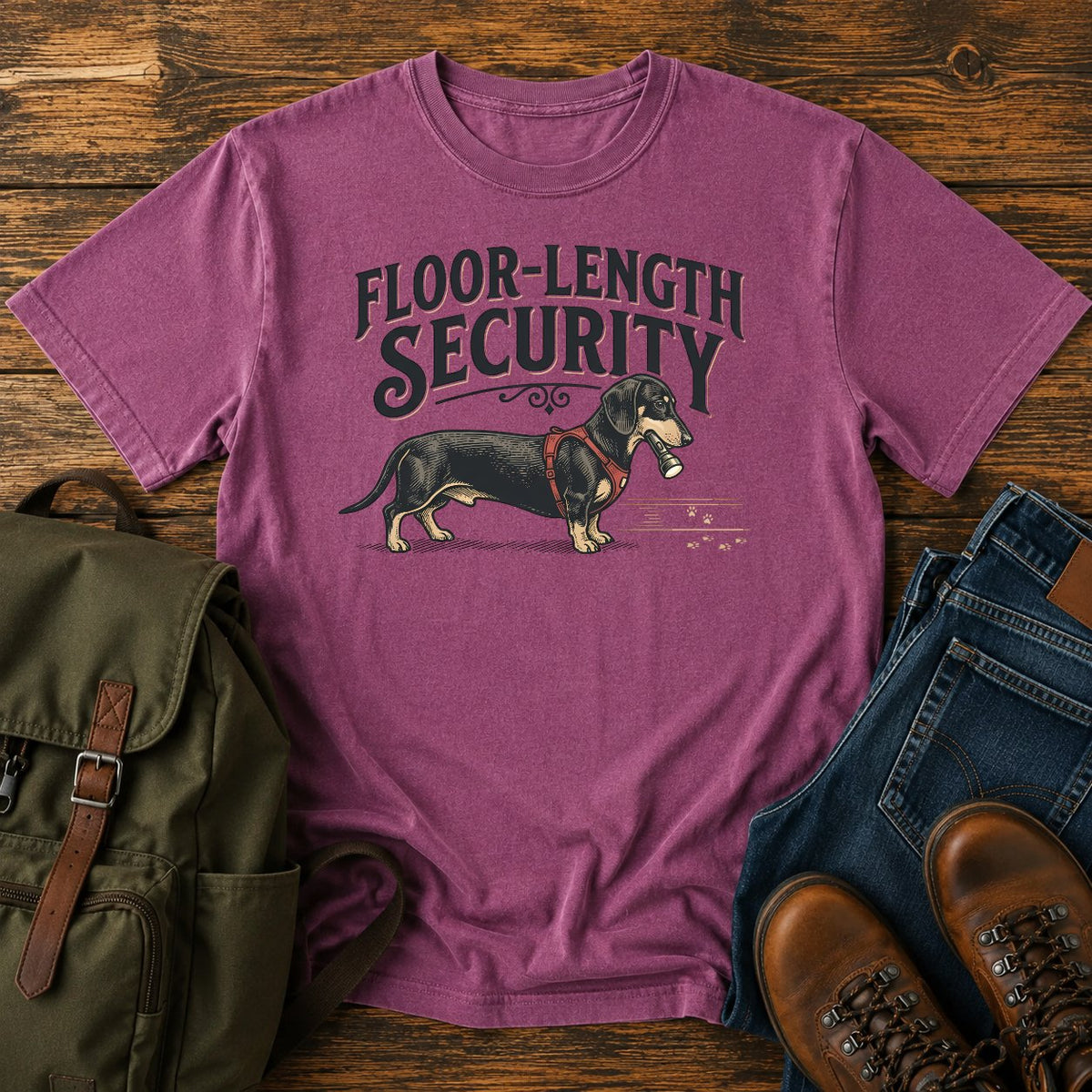 Dachshund floor security dog on a t-shirt design