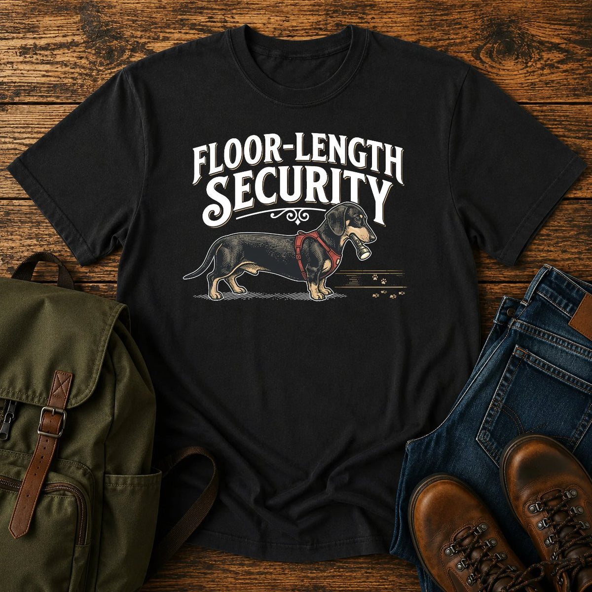 Dachshund floor security dog on a t-shirt design