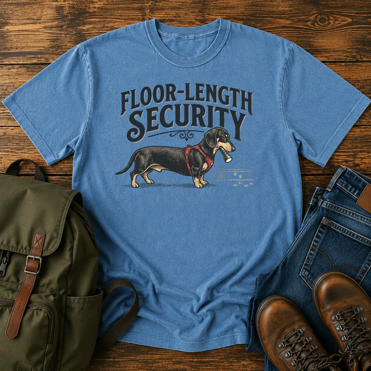 Dachshund floor security dog on a t-shirt design