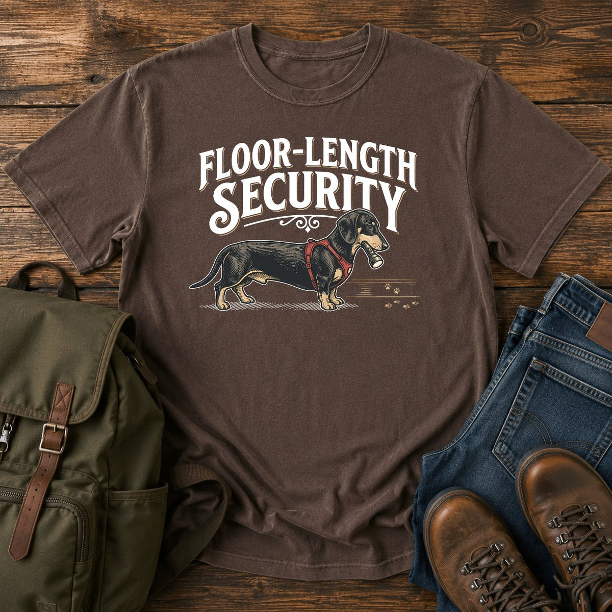 Dachshund floor security dog on a t-shirt design