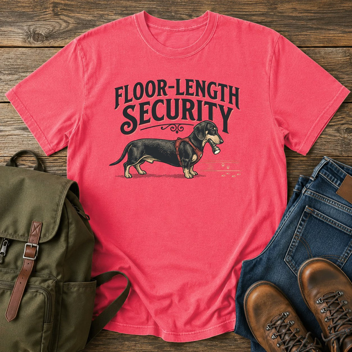 Dachshund floor security dog on a t-shirt design