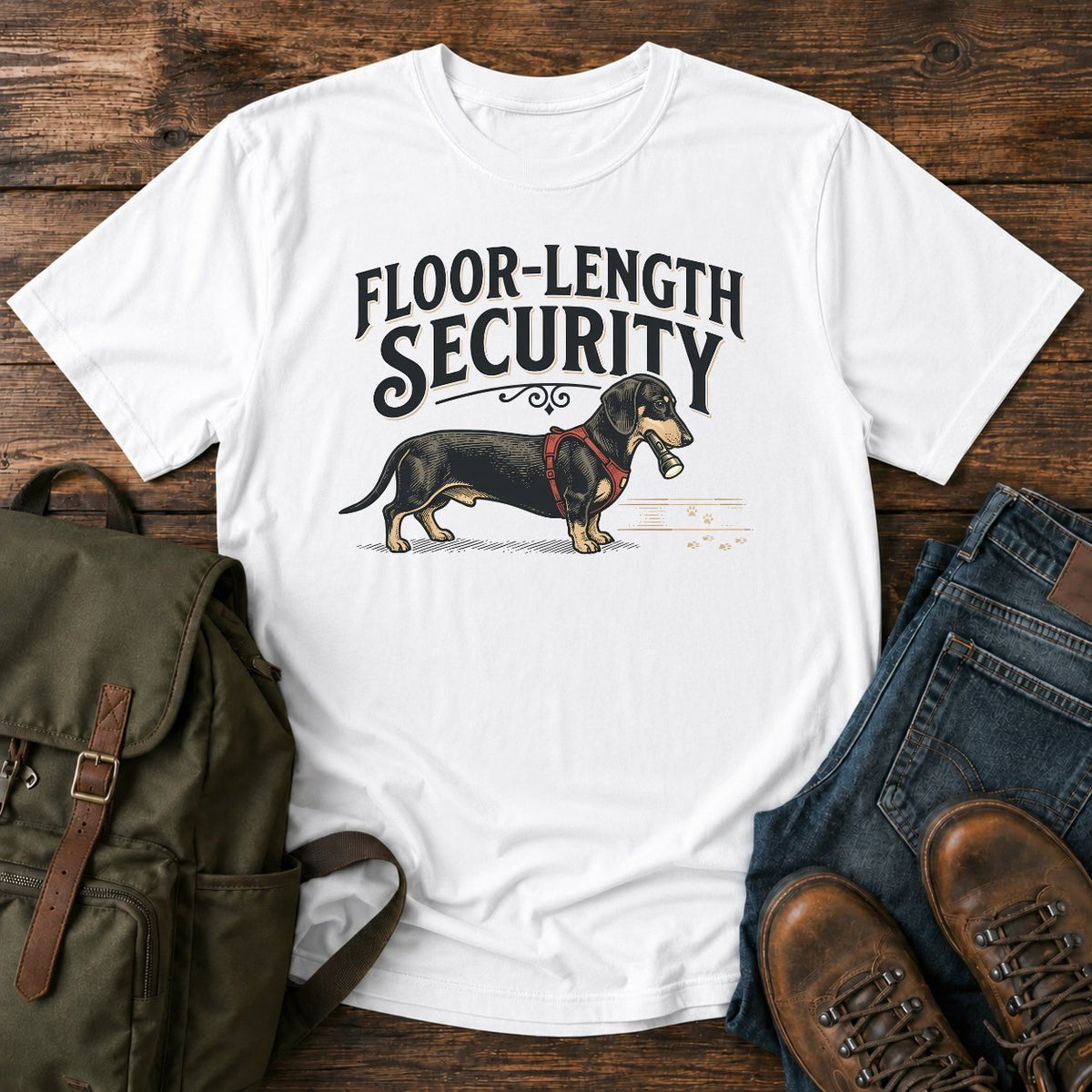 Dachshund floor security dog on a t-shirt design