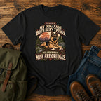 German Shepherd bones and grudges joke with vintage outdoor badge on a t-shirt design
