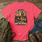 German Shepherd bones and grudges joke with vintage outdoor badge on a t-shirt design