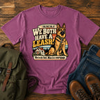 German Shepherd six foot leash mortgage badge on a vintage t-shirt design