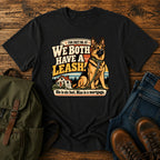 German Shepherd six foot leash mortgage badge on a vintage t-shirt design