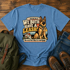 German Shepherd six foot leash mortgage badge on a vintage t-shirt design