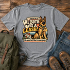German Shepherd six foot leash mortgage badge on a vintage t-shirt design