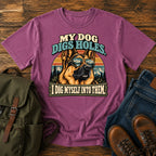German Shepherd mountain digging joke with alpine dog scene on a t-shirt design