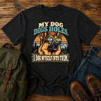 German Shepherd mountain digging joke with alpine dog scene on a t-shirt design