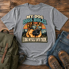 German Shepherd mountain digging joke with alpine dog scene on a t-shirt design