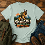 German Shepherd outdoor fun fact slogan with seated dog on a t-shirt design