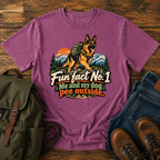 German Shepherd outdoor fun fact slogan with seated dog on a t-shirt design