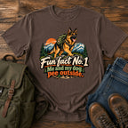 German Shepherd outdoor fun fact slogan with seated dog on a t-shirt design