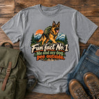 German Shepherd outdoor fun fact slogan with seated dog on a t-shirt design