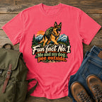 German Shepherd outdoor fun fact slogan with seated dog on a t-shirt design