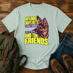 German Shepherd friendship joke with bright retro dog portrait on a t-shirt design
