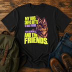 German Shepherd friendship joke with bright retro dog portrait on a t-shirt design