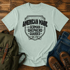 German Shepherd American Made guarded t-shirt design with collegiate text lettering