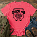 German Shepherd American Made guarded t-shirt design with collegiate text lettering