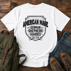 German Shepherd American Made guarded t-shirt design with collegiate text lettering