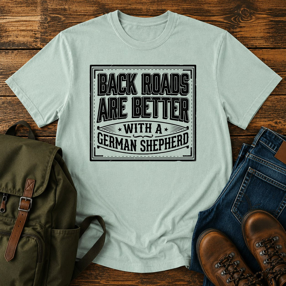 German Shepherd back roads slogan t-shirt design