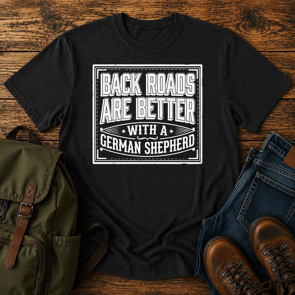 German Shepherd back roads slogan t-shirt design
