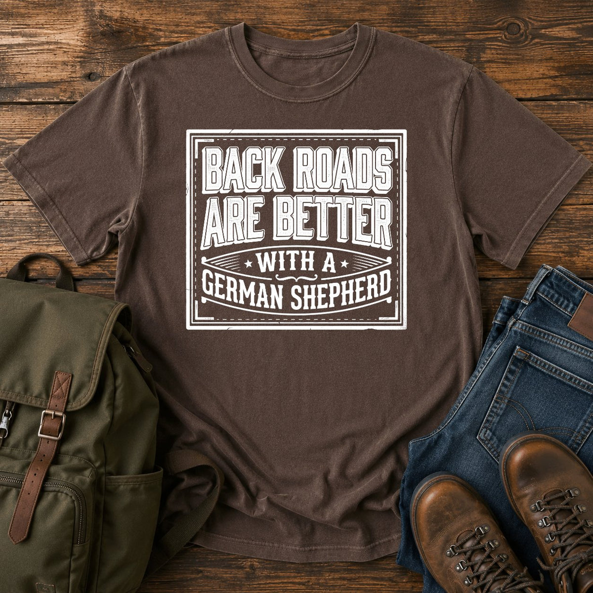 German Shepherd back roads slogan t-shirt design