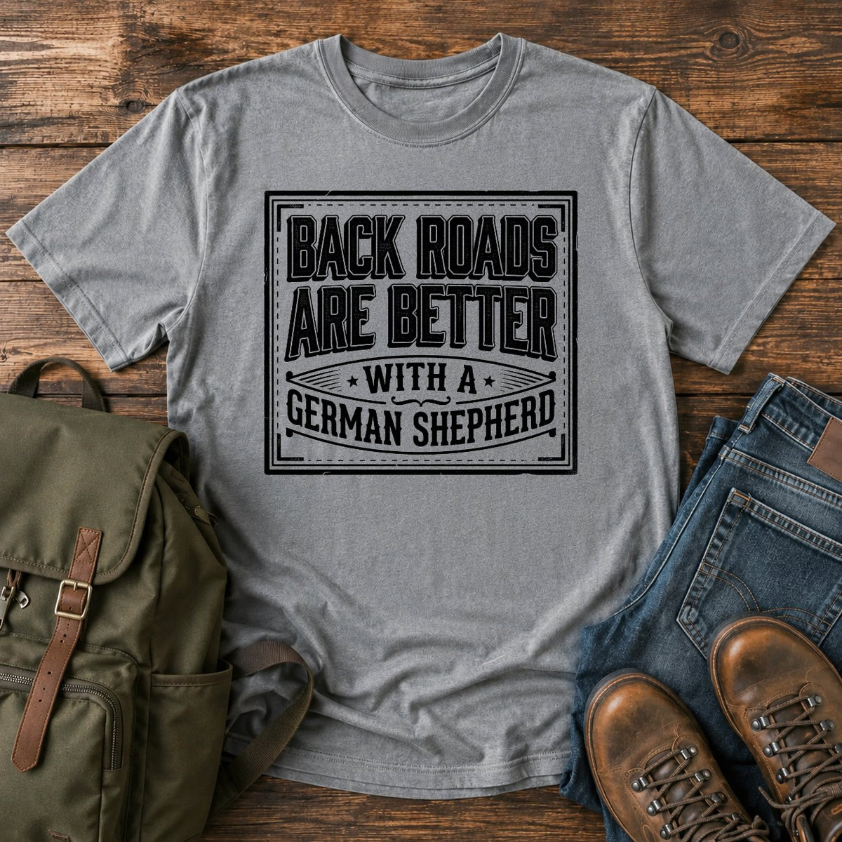 German Shepherd back roads slogan t-shirt design